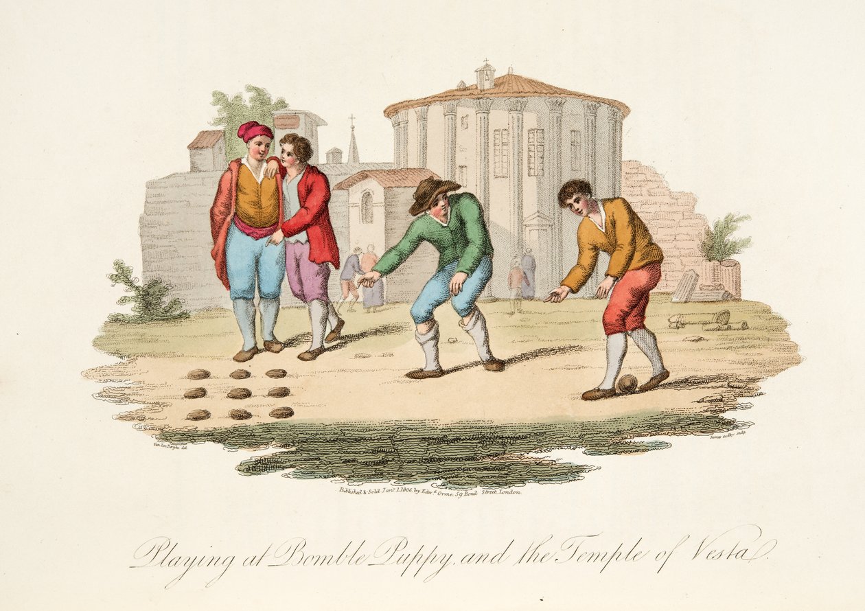Jouer au Bomble Puppy et le Temple de Vest, de Scènes italiennes, représentant les mœurs, coutumes et divertissements des différents États d
