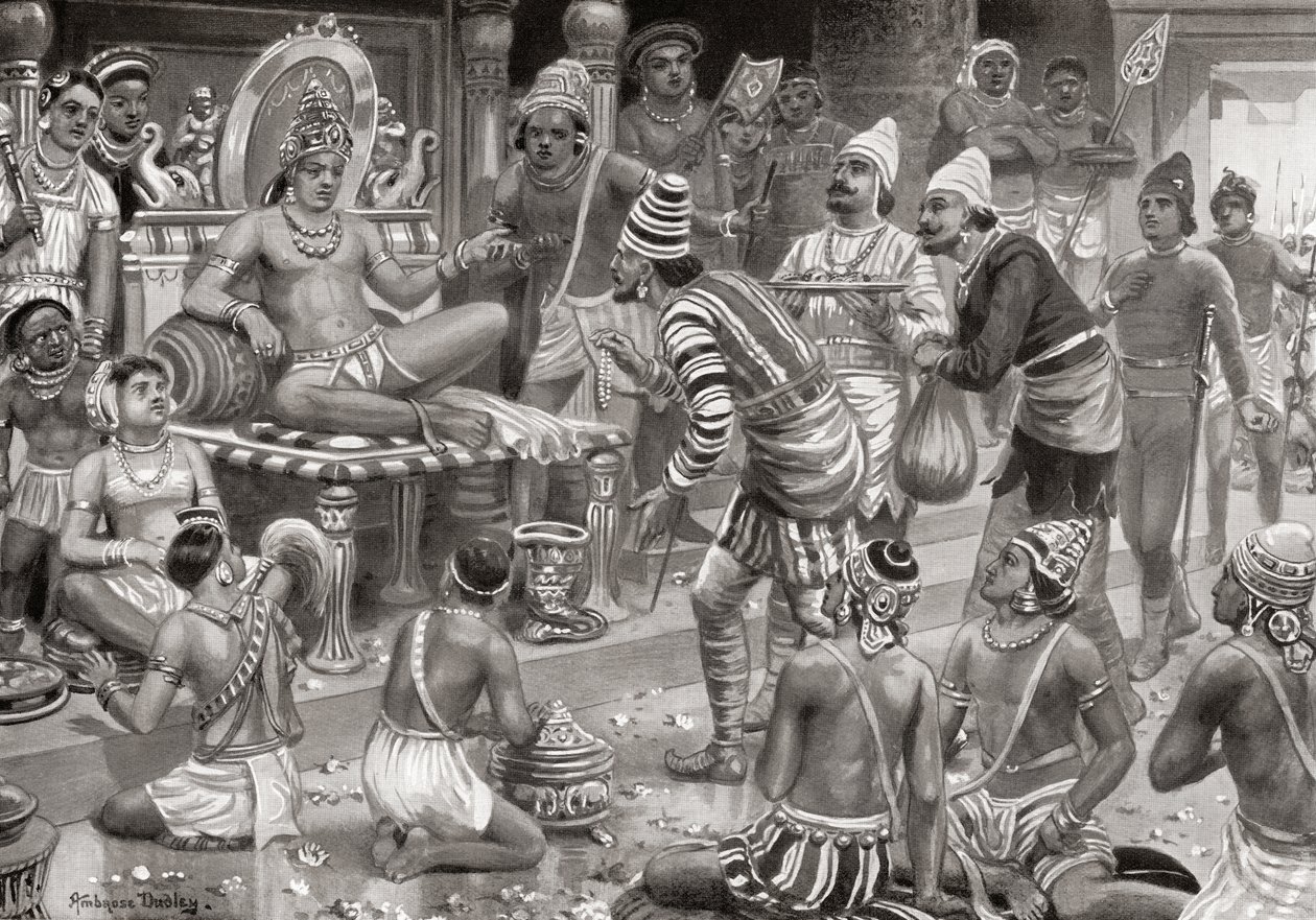 Pulakeshin II, le Chalukaya, recevant des envoyés de Perse à Badami, de l