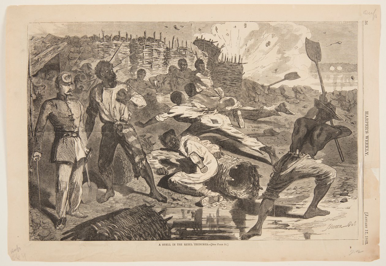 Un obus dans les tranchées rebelles - after Winslow Homer