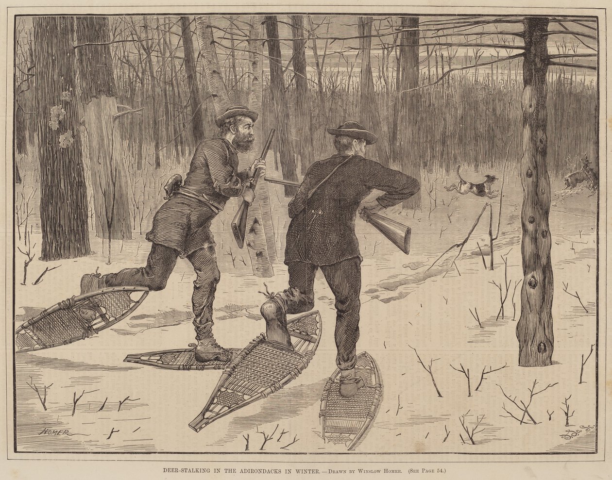 Chasse au cerf dans les Adirondacks en hiver - after Winslow Homer