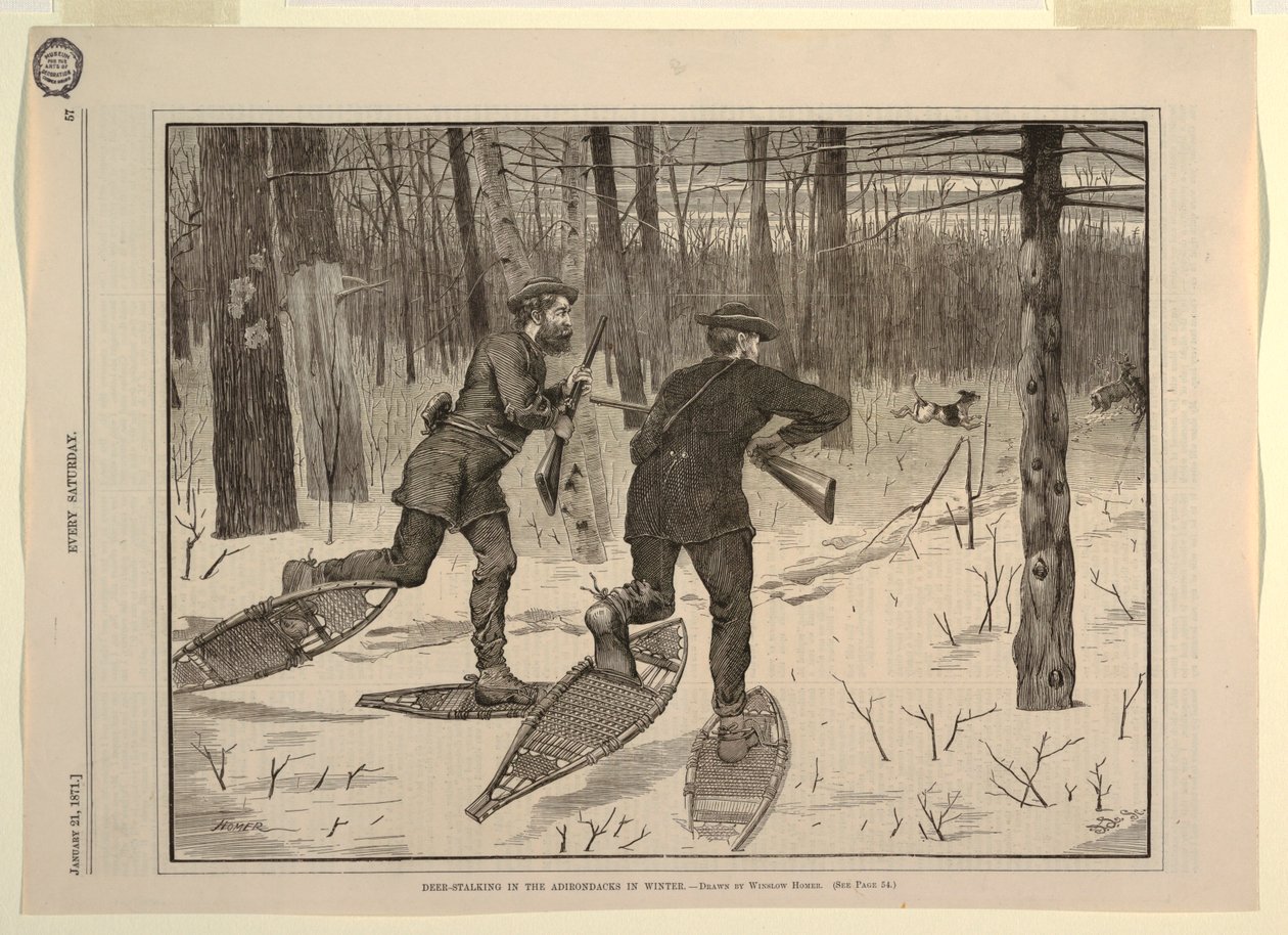 Chasse au cerf dans les Adirondacks en hiver, de Every Saturday, 21 janvier 1871, p. 57 - Winslow Homer