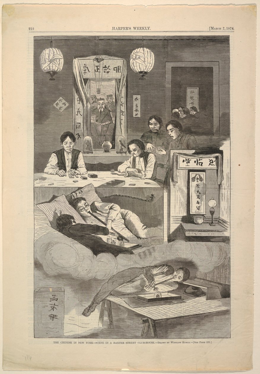 Les Chinois à New York – Scène dans un club-house de Baxter Street - after Winslow Homer