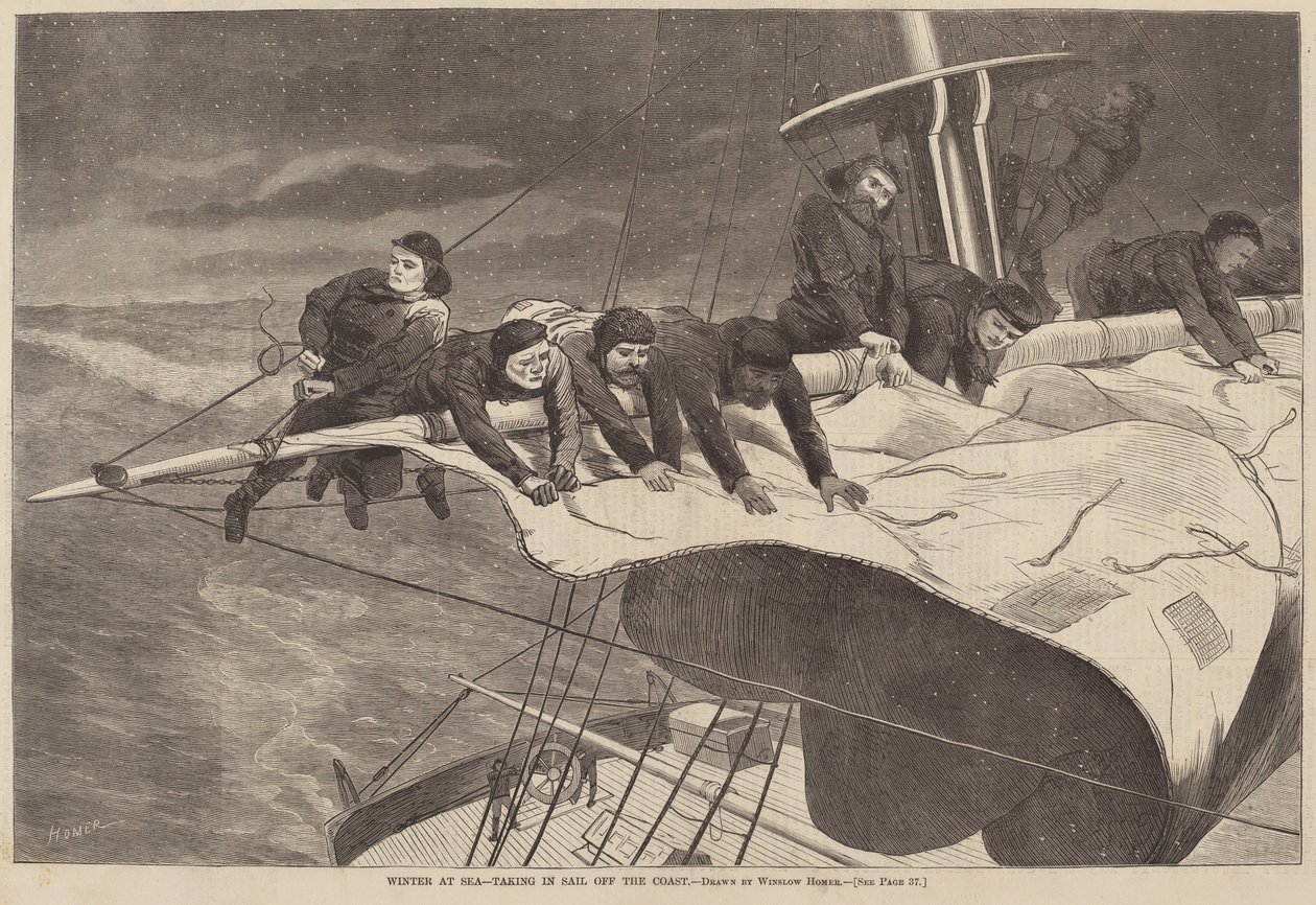 Hiver en mer - Prise de voile au large - Winslow Homer