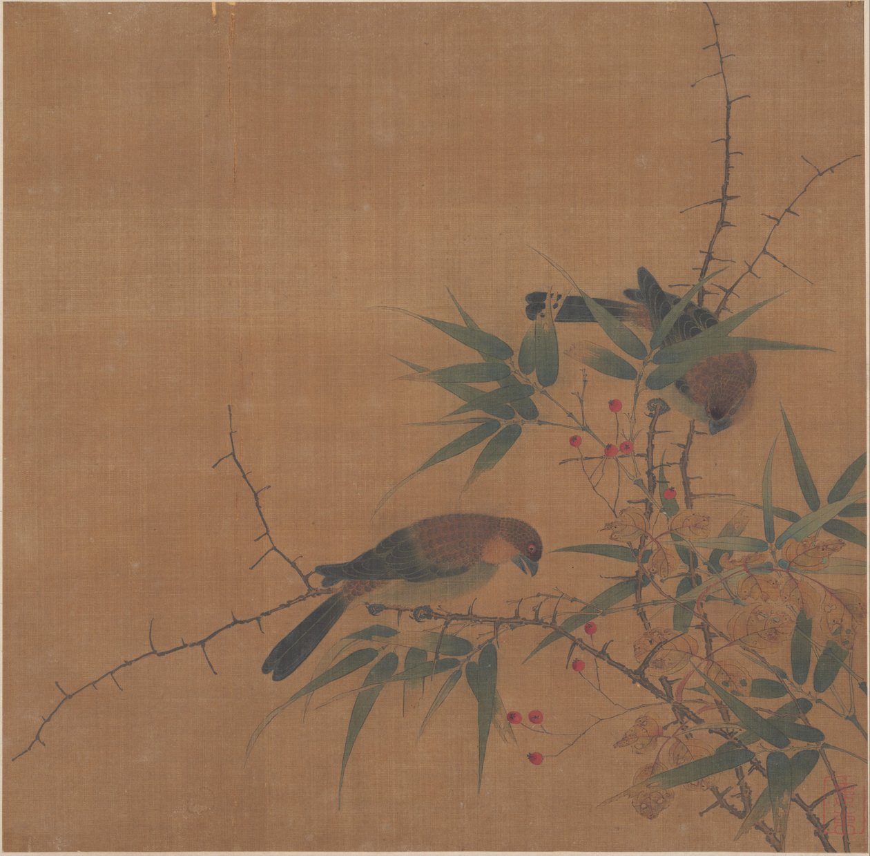 Branche de bambou avec baies et oiseaux - anonymous 