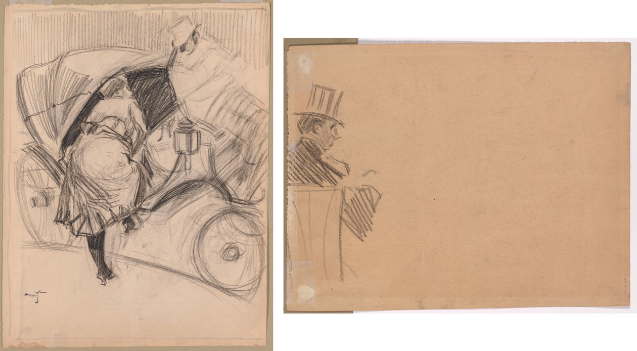 Femme entrant dans un fiacre (recto) ; Profil droit d