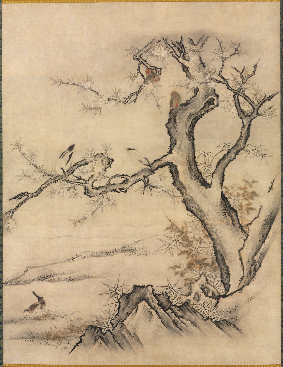Fleurs et Oiseaux dans un Paysage Printanier - attributed to Kano Motonobu