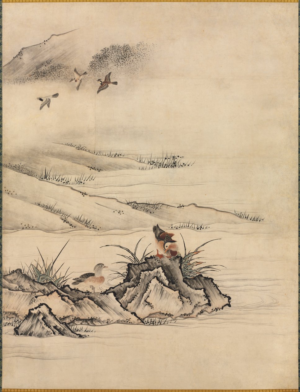 Fleurs et Oiseaux dans un Paysage Printanier - attributed to Kano Motonobu