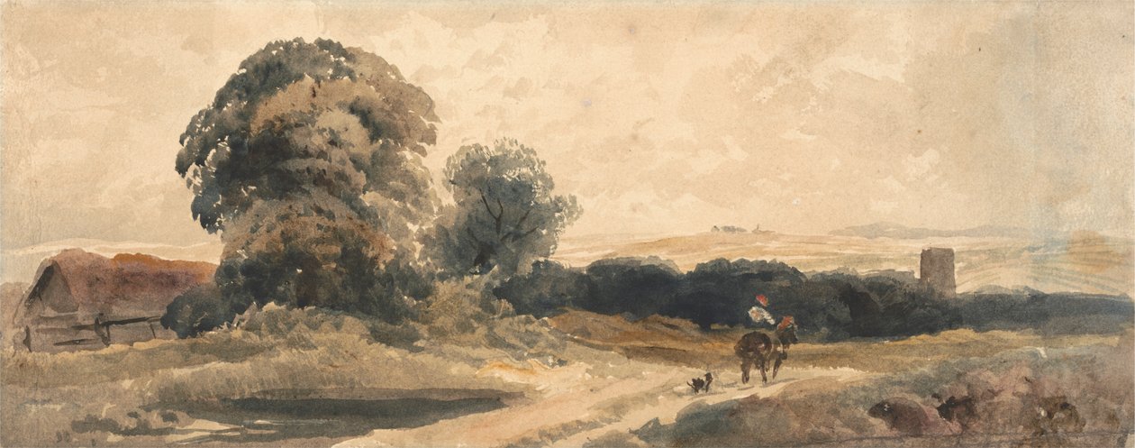 Une route de campagne avec un voyageur à cheval - attributed to Peter DeWint