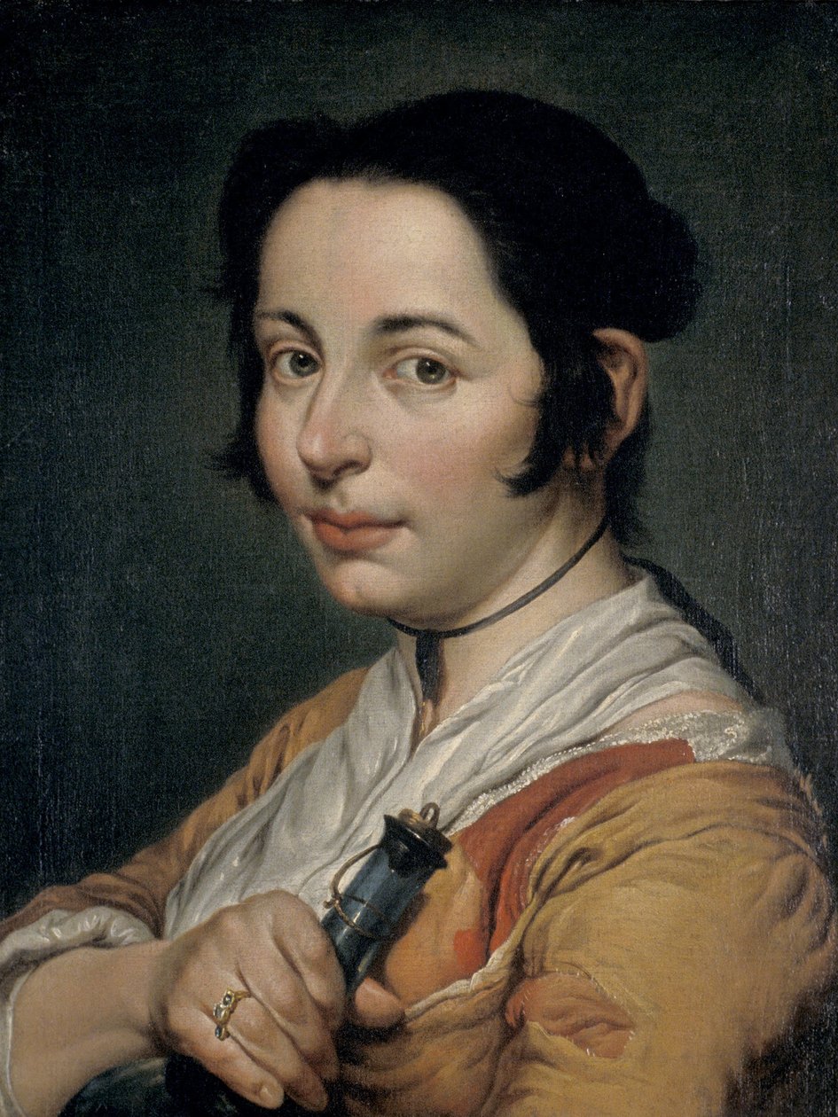 Jeune paysanne tenant une flasque de vin - Giacomo Ceruti