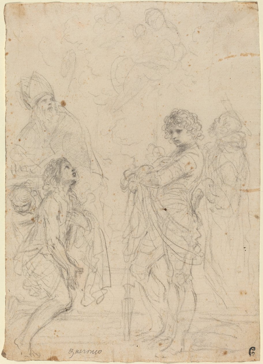 Madone et enfant avec les saints Gimignano, Jean-Baptiste, Georges et Pierre Martyr - called Guercino Giovanni Francesco Barbieri