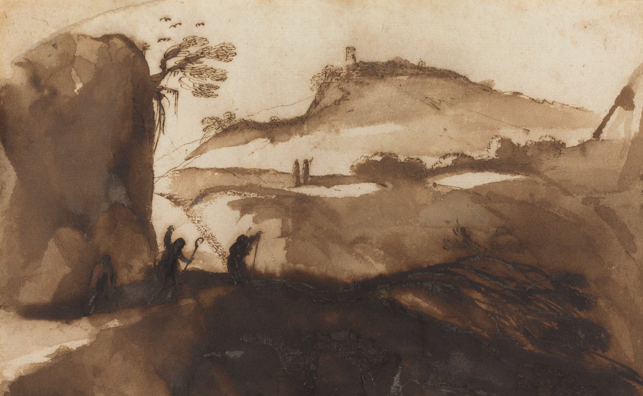 Bergers regardant dans un gouffre - called Guercino Giovanni Francesco Barbieri