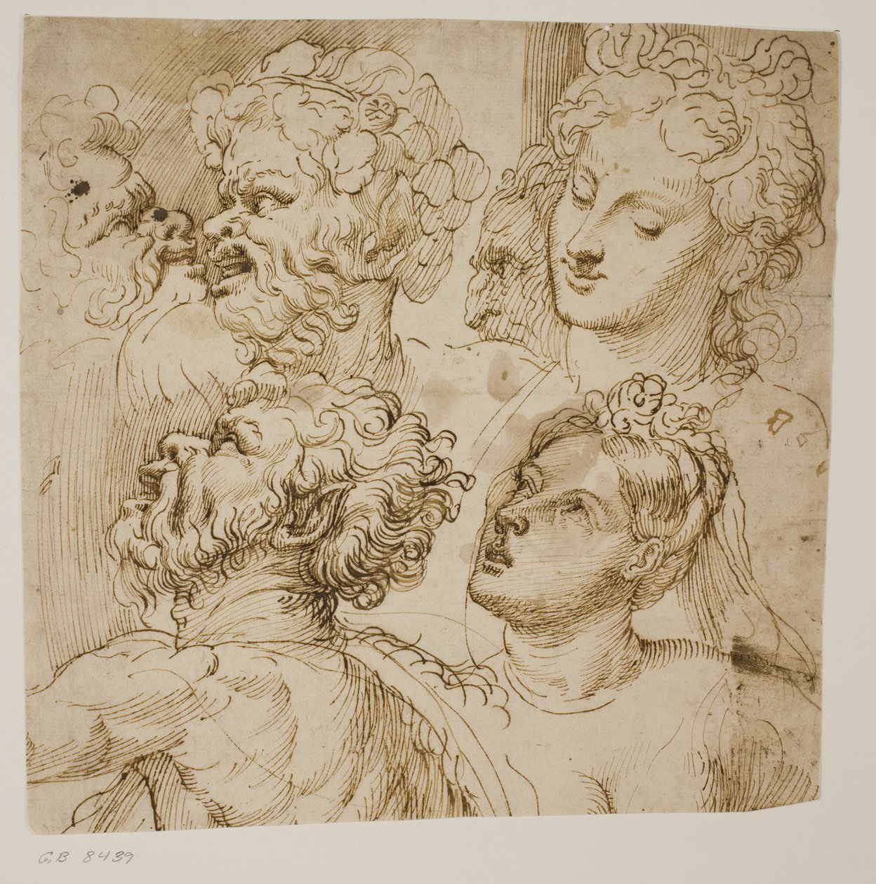Études pour les têtes de trois satyres, un vieil homme et deux femmes - dall