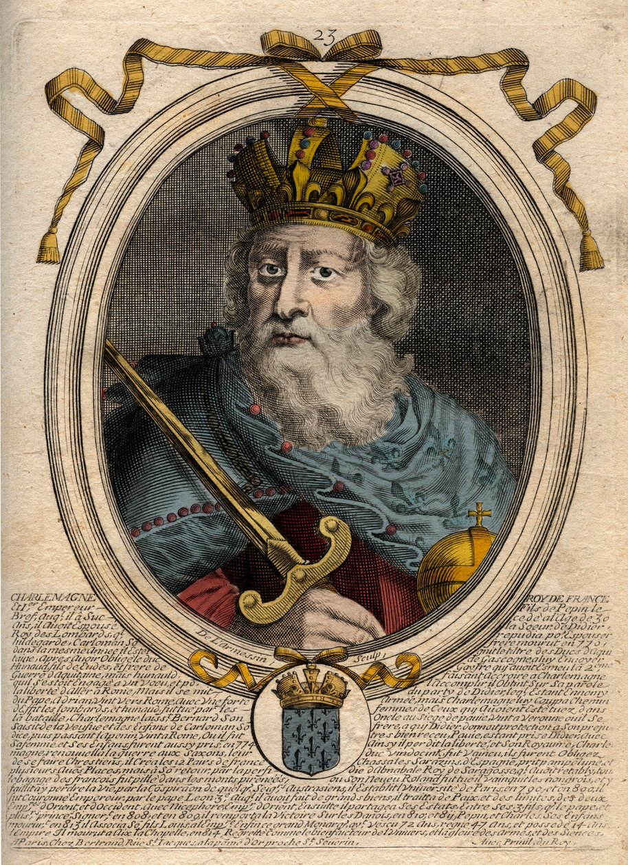 Charlemagne (Charles I dit le Grand, Carolus Magnus, 742-814), Roi des Francs - Gravure de 