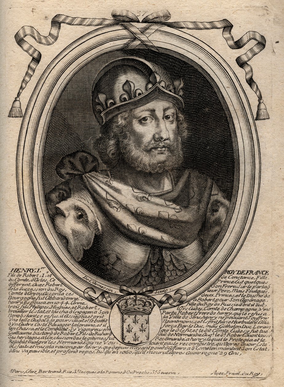 Dynastie des Capétiens : Portrait de Henri Ier (1009-1060), roi des Francs de 1031 à 1060 - Gravure de 