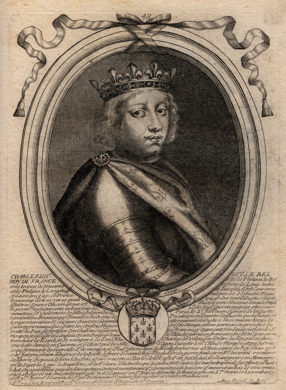 Portrait de Charles IV le Bel (1294-1328), roi de France - Gravure de 