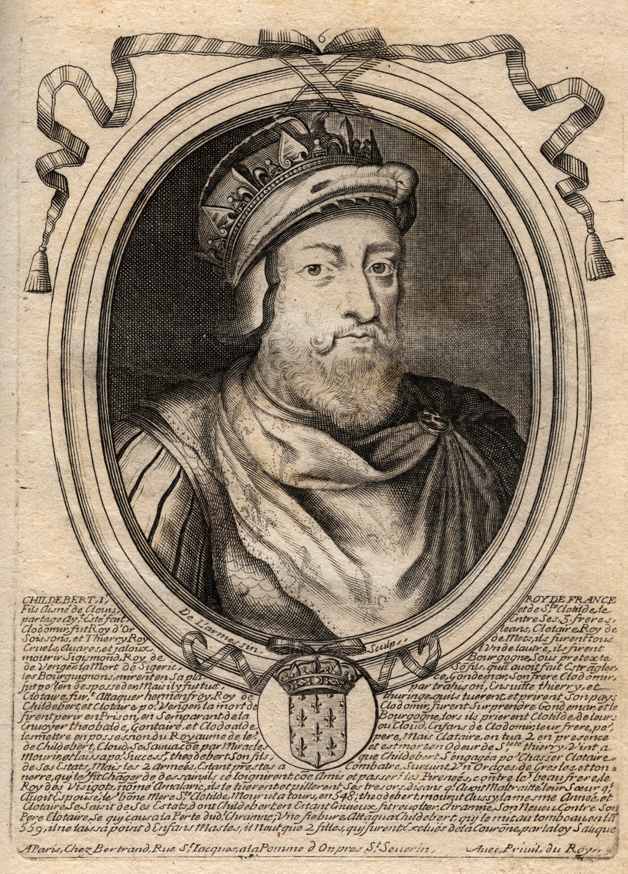 Portrait de Childebert Ier, roi des Francs - Gravure de 