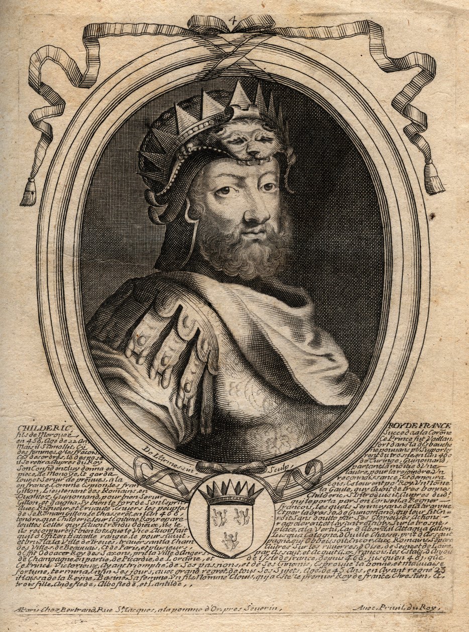 Portrait de Childéric Ier, roi des Francs Saliens (436-481) - Childéric Ier roi des Francs Saliens - gravure tirée de 