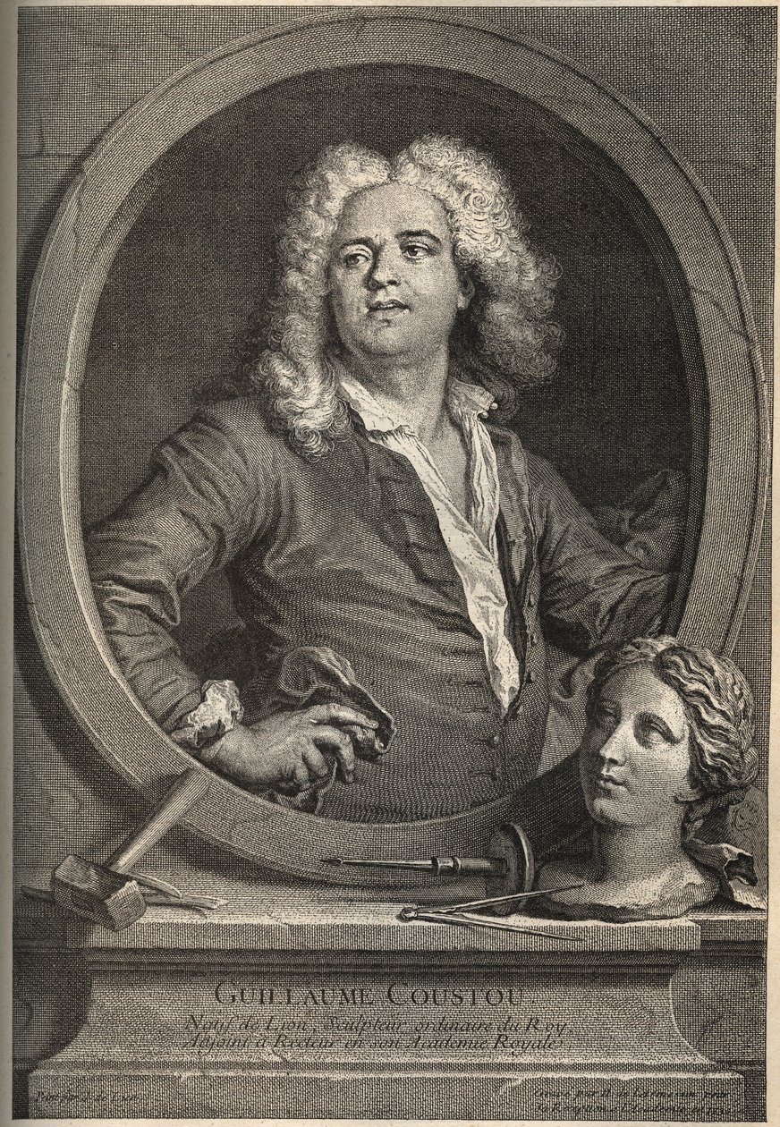 Portrait de Guillaume Coustou (1677-1746) sculpteur français - gravure par Larmessin d
