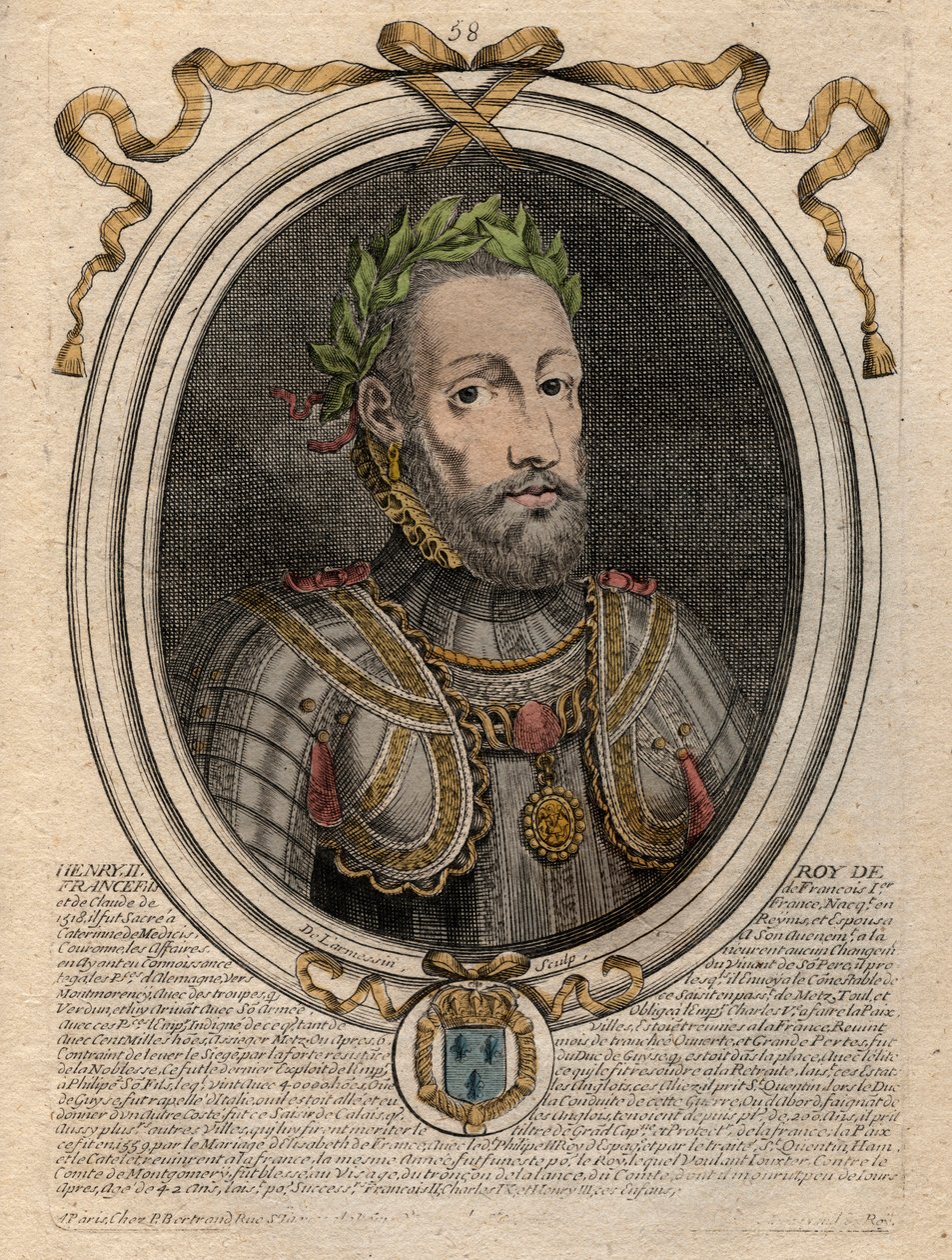 Portrait de Henri II (1519-1559) Roi de France - Gravure de 