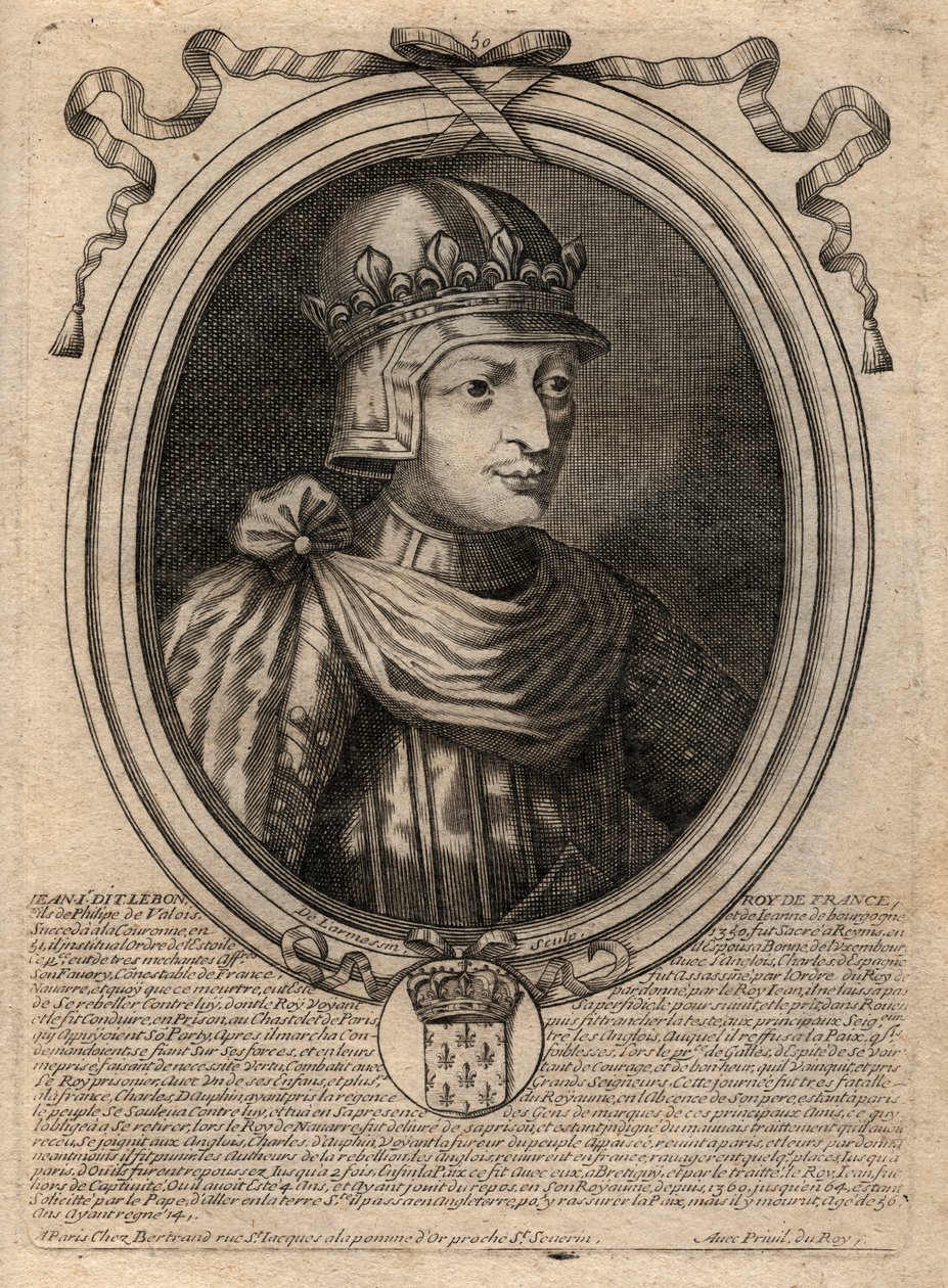 Portrait de Jean II le Bon (1319-1364), roi de France - Gravure de 