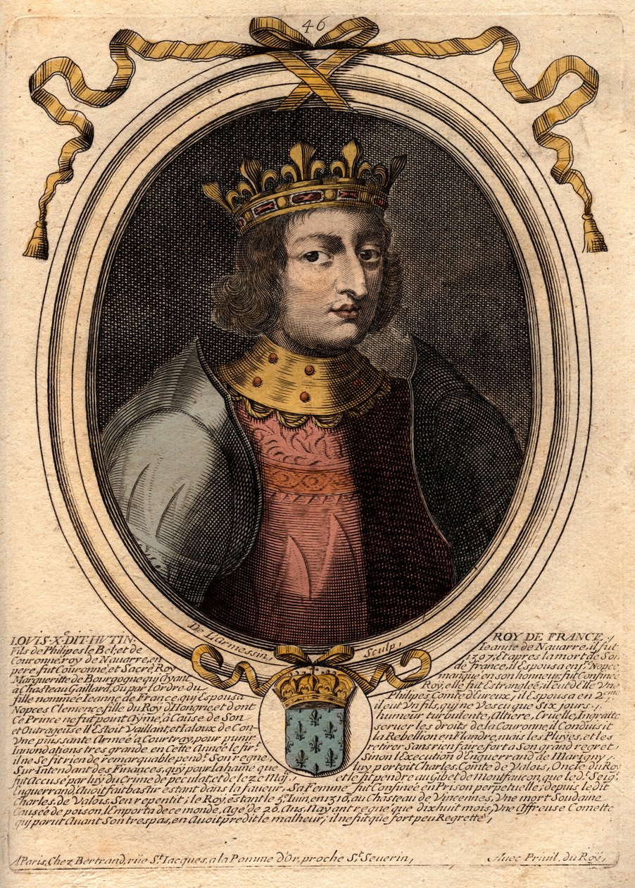 Portrait de Louis X le Hutin (1289-1316), roi de France - Louis X (1289-1316) le Hutin, roi de France et de Navarre - gravure tirée de 