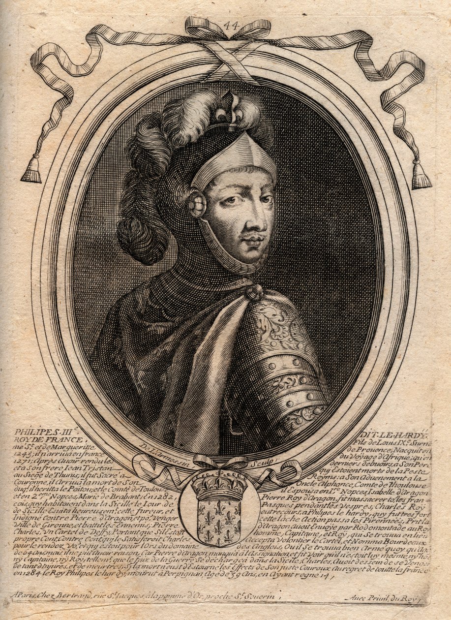Portrait de Philippe III de France, dit Philippe le Hardi (1245-1285) - Gravure de 