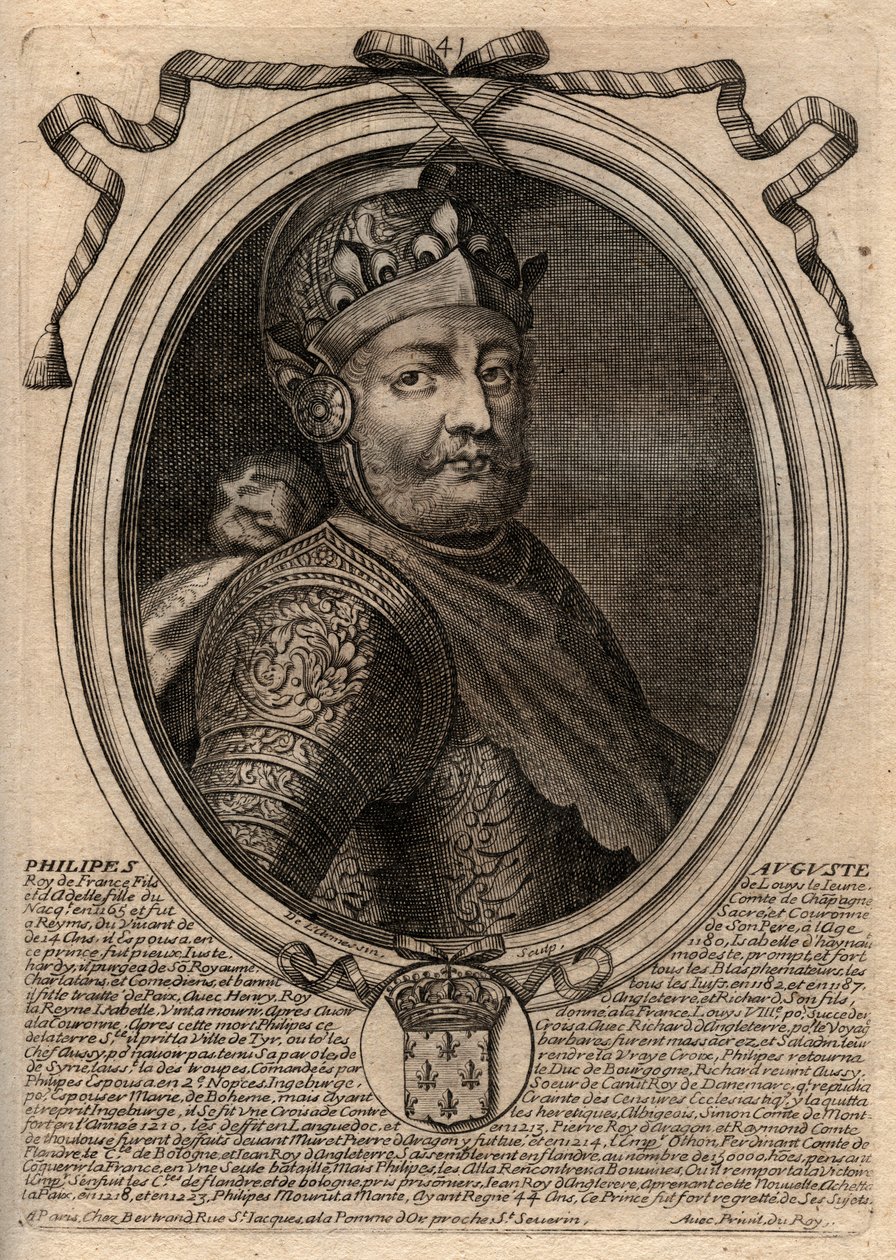 Portrait de Philippe II dit Philippe Auguste (1165-1223) - Gravure de 