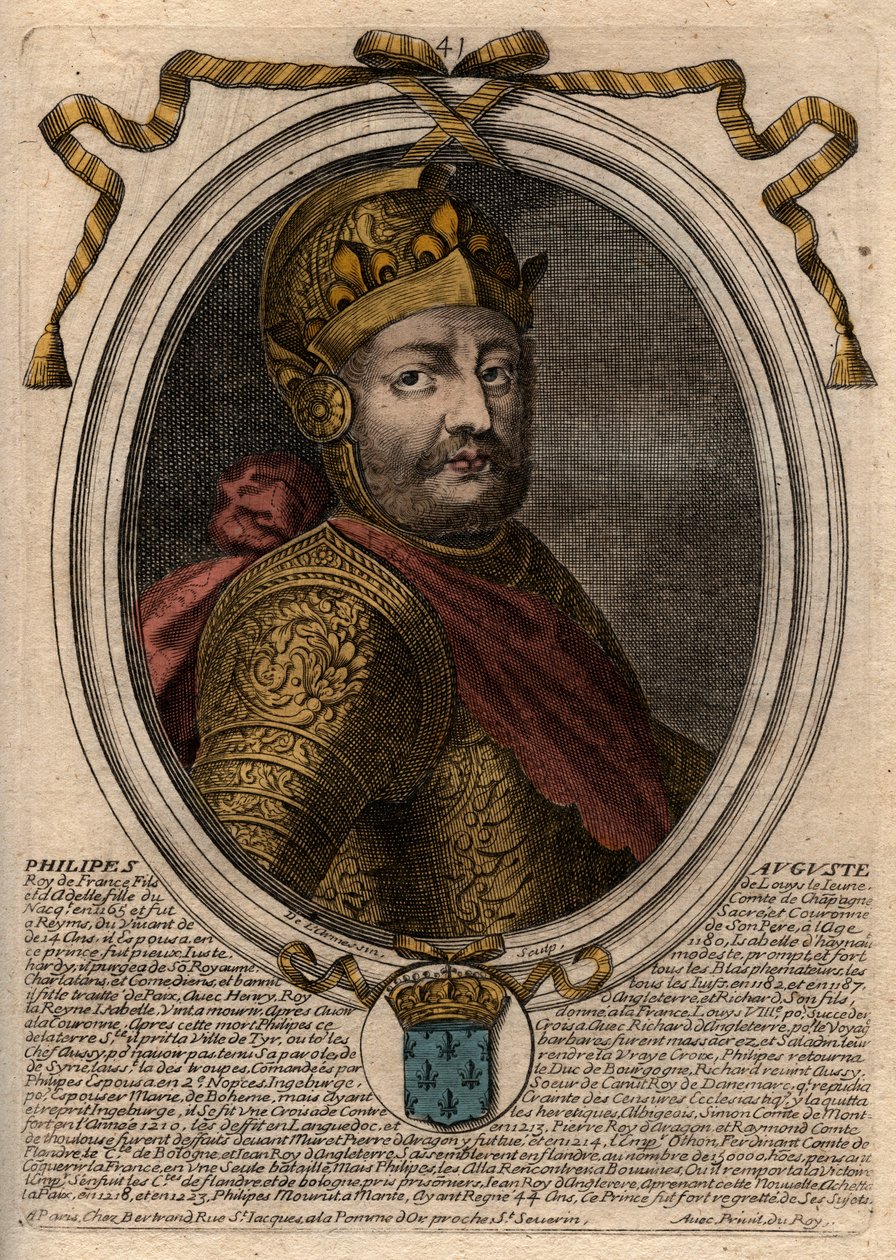 Portrait de Philippe II dit Philippe Auguste (1165-1223) - gravure de 