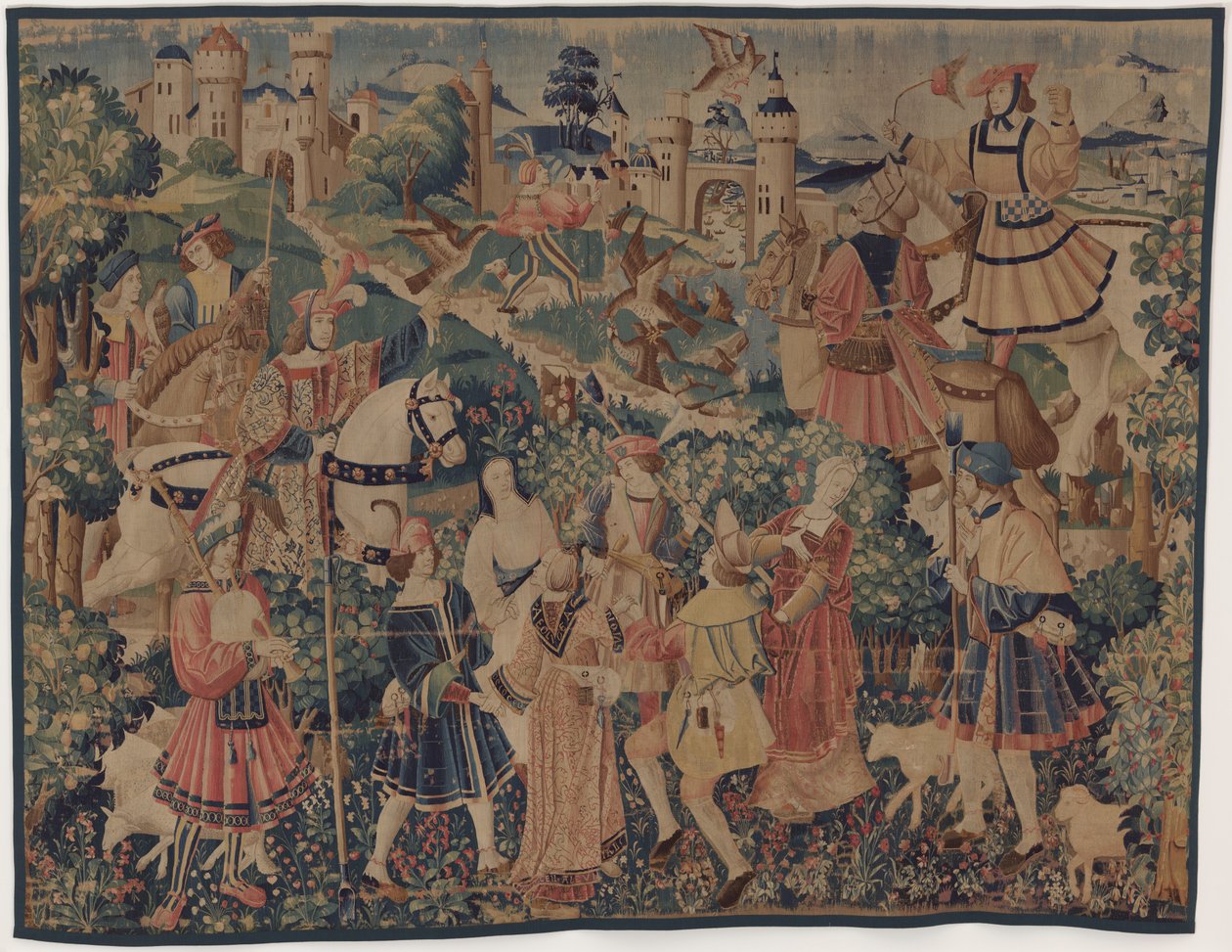Scènes de Chasse et Pastorales, avec un joueur de cornemuse et des danseurs - design probably French 16th Century, Paris; woven in southern Netherlands or Paris in an undetermine workshop
