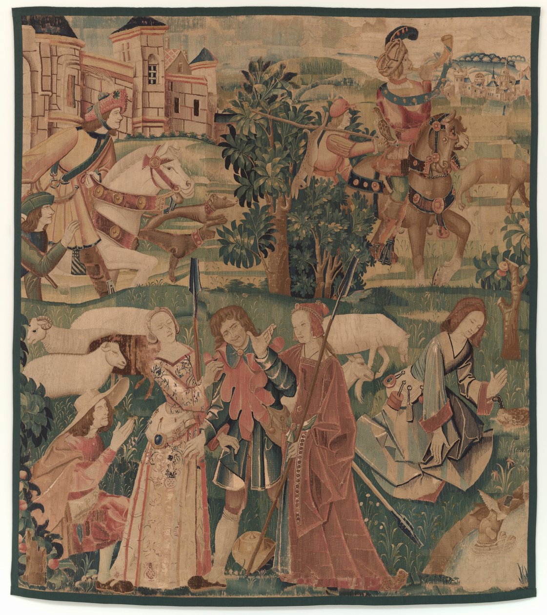 Scènes de Chasse et Pastorales, avec un homme riant entre des dames - design probably French 16th Century, Paris; woven in southern Netherlands or Paris in an undetermine workshop