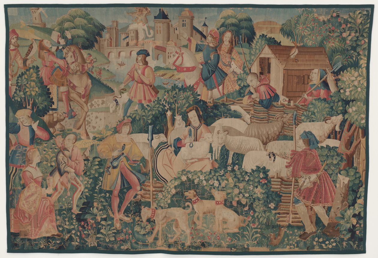 Scènes de Chasse et Pastorales, avec une bergère tondant - design probably French 16th Century, Paris; woven in southern Netherlands or Paris in an undetermine workshop