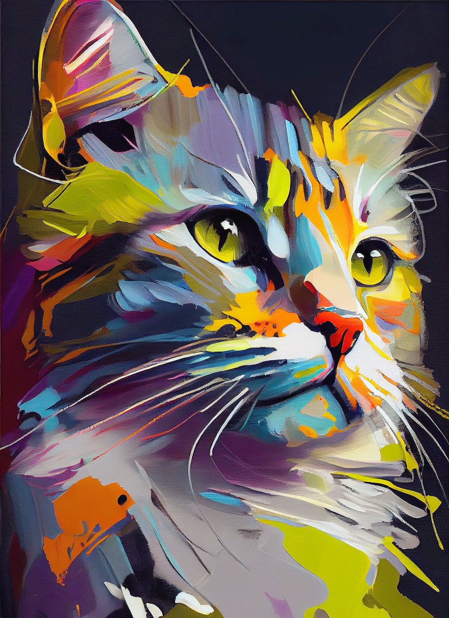 Chat mignon abstrait, coups de pinceau - F. Abderrahim