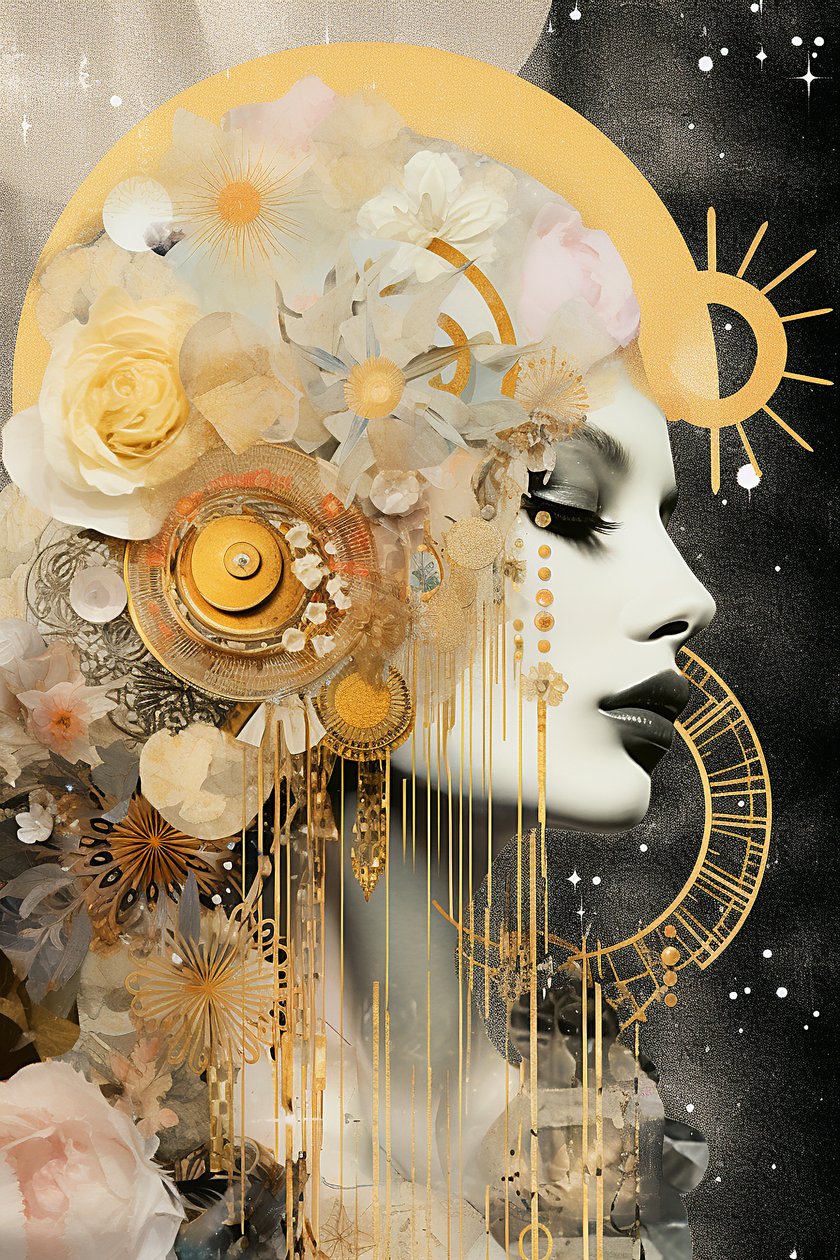 Nouvelle lune en vierge, couleurs or et pastel - F. Abderrahim