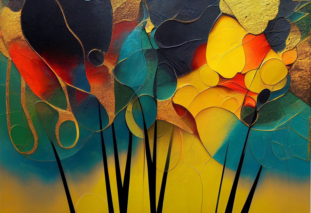 Forêt mystérieuse : Arbres abstraits en couleurs chaudes, Art mural | Impressions sur toile - F. Abderrahim