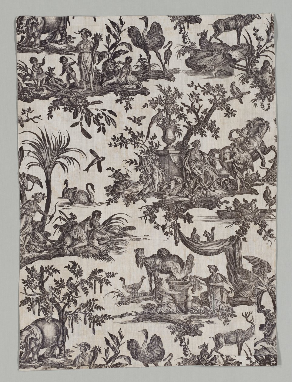 Fragment de coton imprimé sur cuivre avec le motif "Les quatre parties du monde" - firm of Christophe Philippe Oberkampf