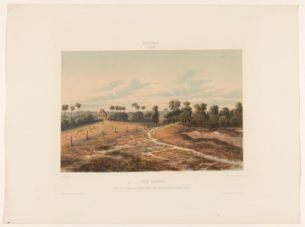Jodensavanne Joden Savannah. Vue sur la synagogue et le cimetière du côté du Cordonpad militaire - jonkheer Jacob Eduard van Heemskerck