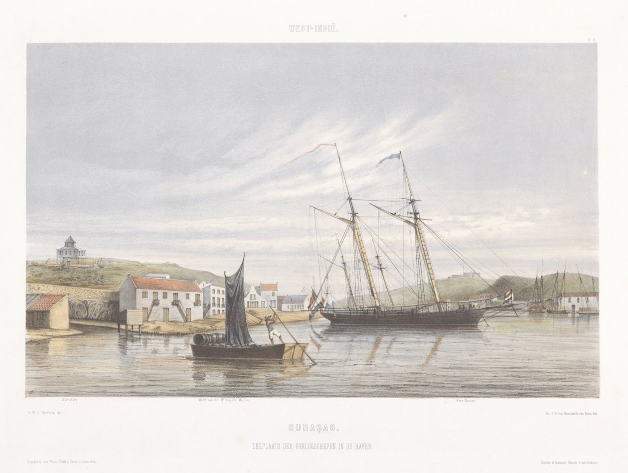Lieu de mouillage pour navires de guerre dans le port de Curaçao (Vues des Indes occidentales néerlandaises) - jonkheer Jacob Eduard van Heemskerck