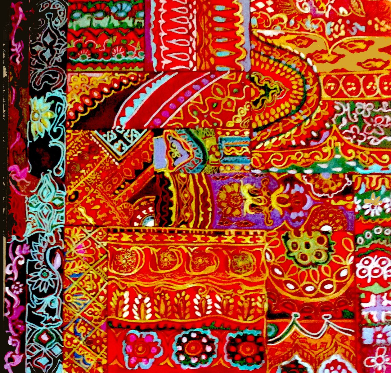 Broderie de Kutch, 2017 (mixte, acrylique, encre, huile) - linda arthurs