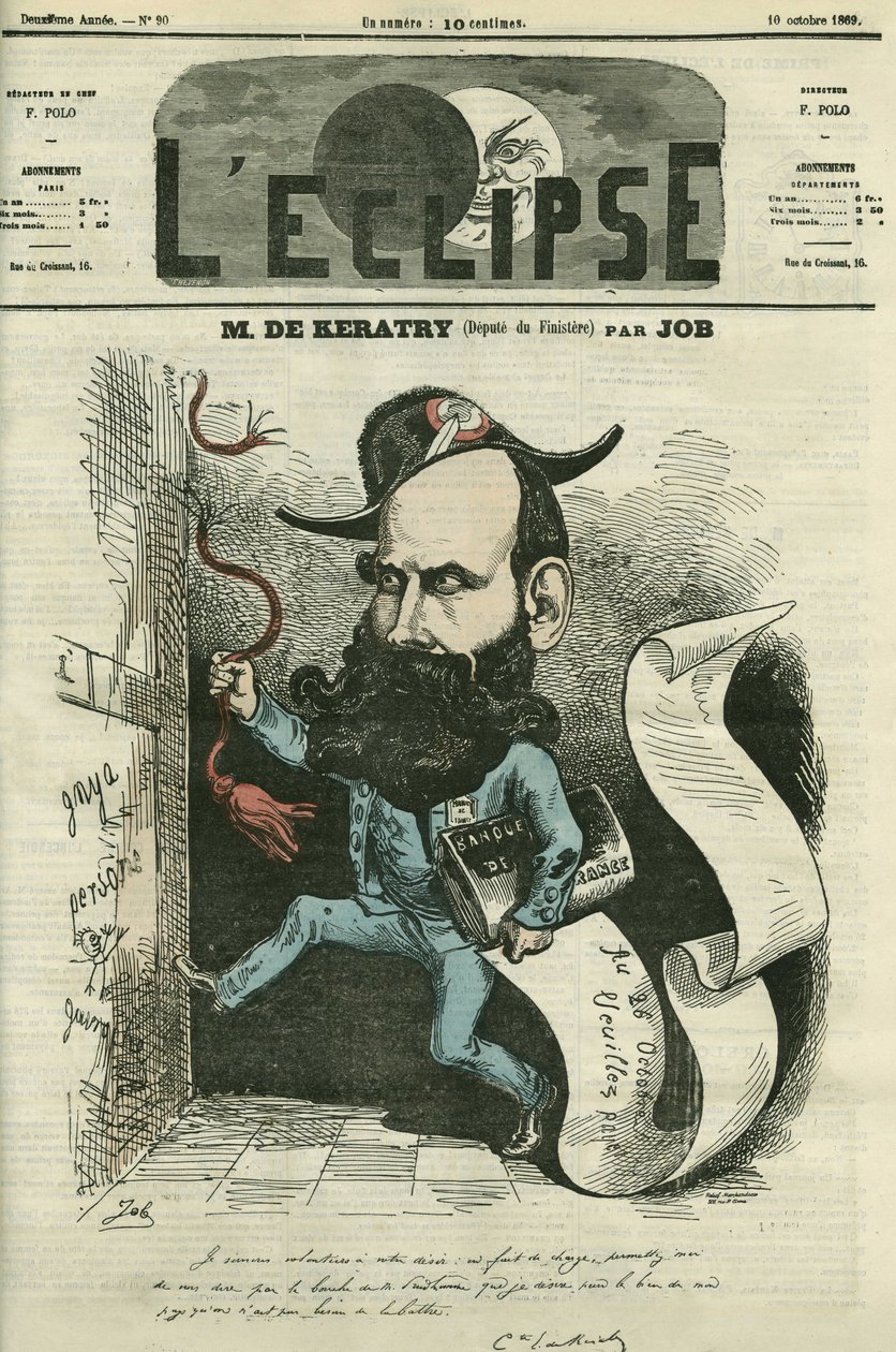 Caricature par Emile Keratry (1832-1904), politicien français. Couverture dans "L