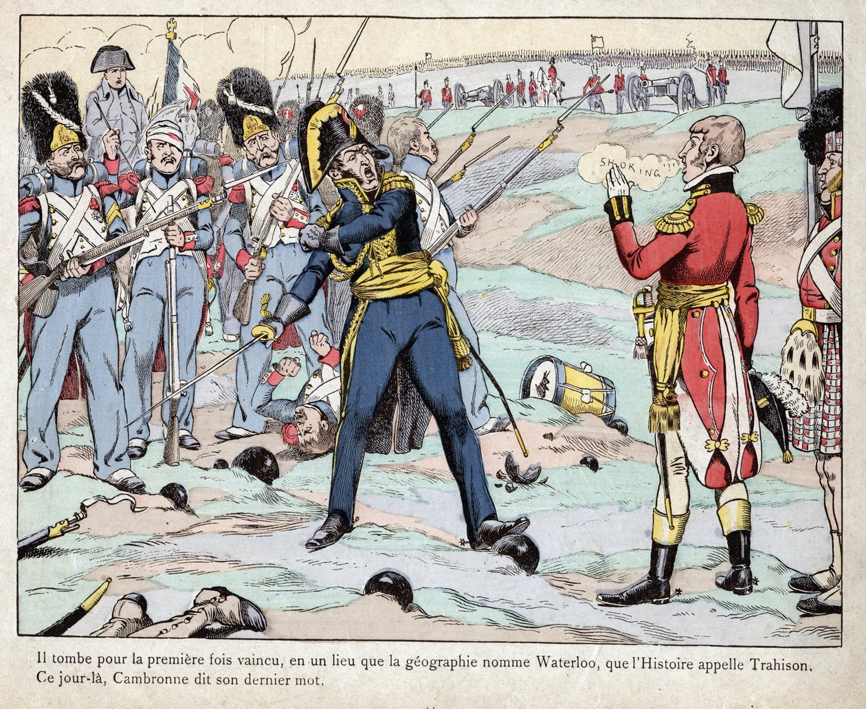 Premier Empire : représentation du général Pierre Cambronne prononçant "La garde meurt mais ne se rend pas" à la bataille de Waterloo - pseudonym for Onfray de Breville Jacques Job