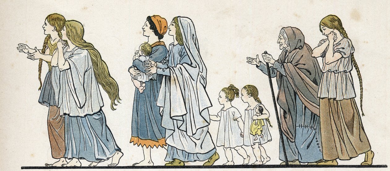 Paysannes gauloises avec leurs enfants. Dans « La France, son histoire racontée par G. Montorgueil, illustrée par Job » 1896. Collection privée. - pseudonym for Onfray de Breville Jacques Job