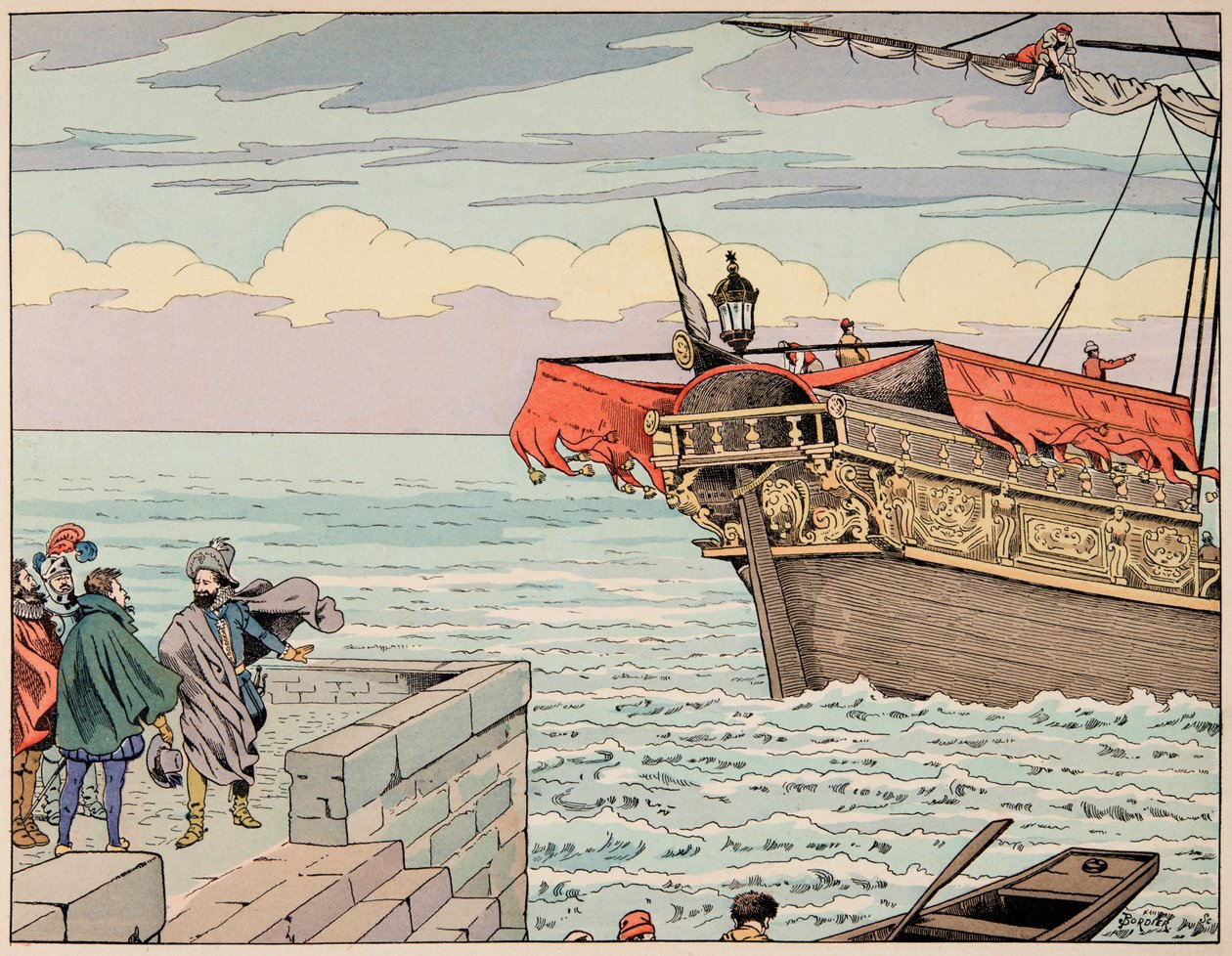 Illustration tirée du livre "Le bon roy Henri", illustrée par Jacques Marie Gaston Onfray de Bréville dit JOB (1858-1931) : Henri IV refuse le conseil de s