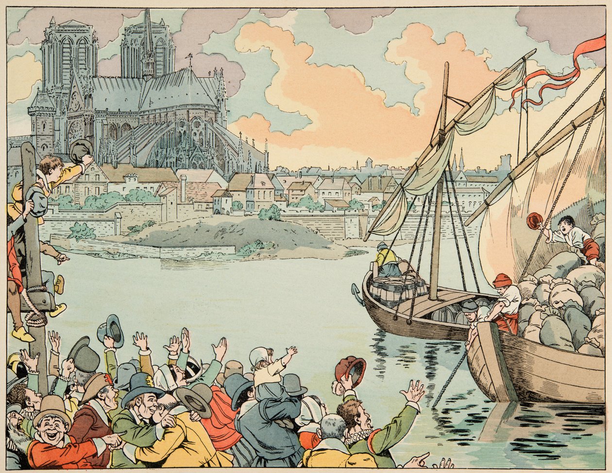 Illustration tirée du livre "Le bon roy Henri", illustrée par Jacques Marie Gaston Onfray de Bréville dit JOB (1858-1931) : Paris refuitaille - Collection privée - pseudonym for Onfray de Breville Jacques Job