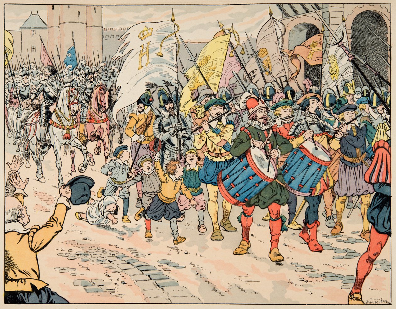 Illustration tirée du livre "Le bon roy Henri", illustrée par Jacques Marie Gaston Onfray de Bréville dit JOB (1858-1931) : Entrée d