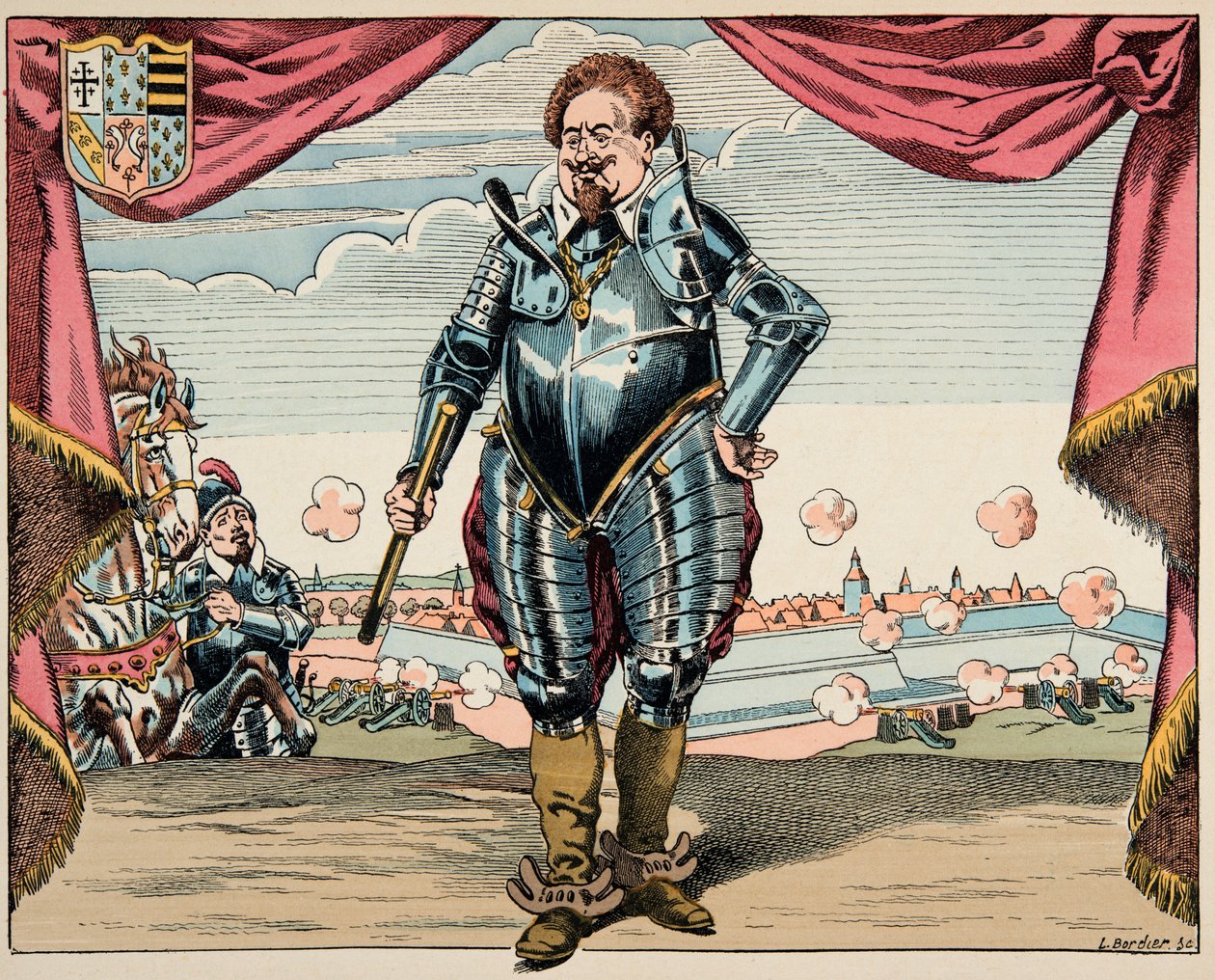 Illustration tirée du livre "Le bon roy Henri", illustrée par Jacques Marie Gaston Onfray de Bréville dit JOB (1858-1931) : Portrait de Charles de Lorraine (1554-1611), duc de Mayenne, chef militaire de la Ligue, ennemi d