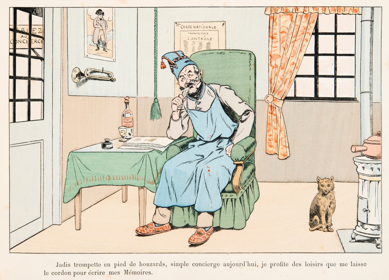 Jacques Marie Gaston Onfroy de Bréville dit JOB (1858-1931) - Demi-équilibre écrivant des mémoires, Collection privée - pseudonym for Onfray de Breville Jacques Job