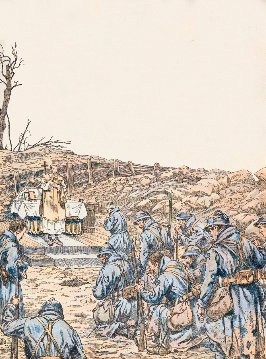 Messe donnée dans une tranchée pendant la Première Guerre mondiale, Collection privée - pseudonym for Onfray de Breville Jacques Job