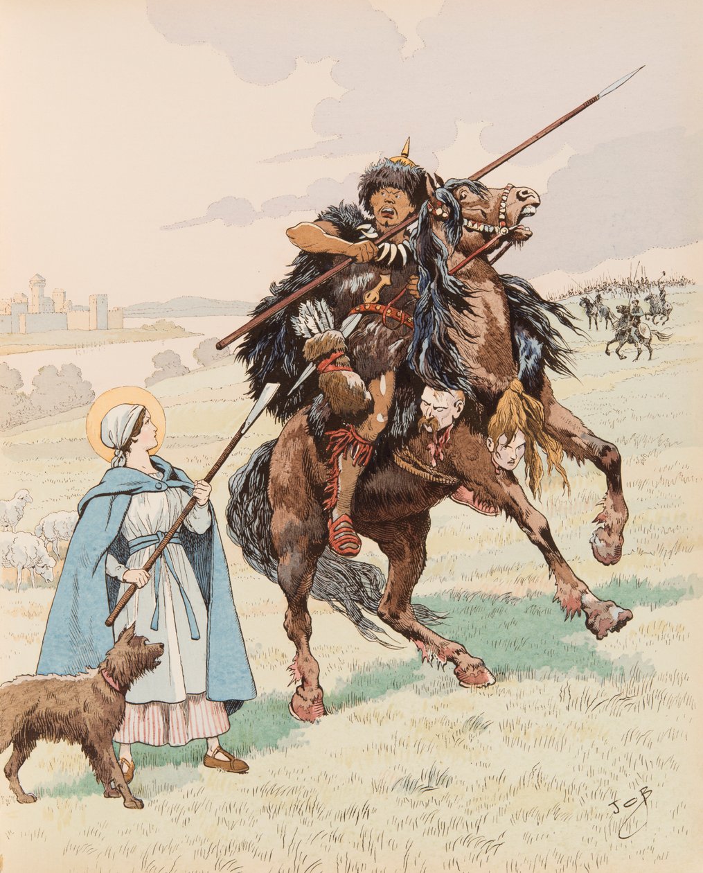 Jacques Marie Gaston Onfroy de Bréville dit JOB (1858-1931) - Sainte Geneviève pendant le siège de Paris en 451 repousse l