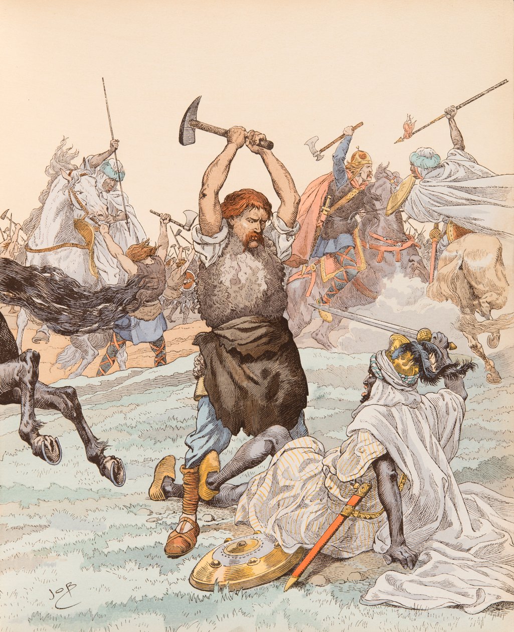 Le forgeron de Poitiers pendant la bataille de Poitiers en 732 - pseudonym for Onfray de Breville Jacques Job