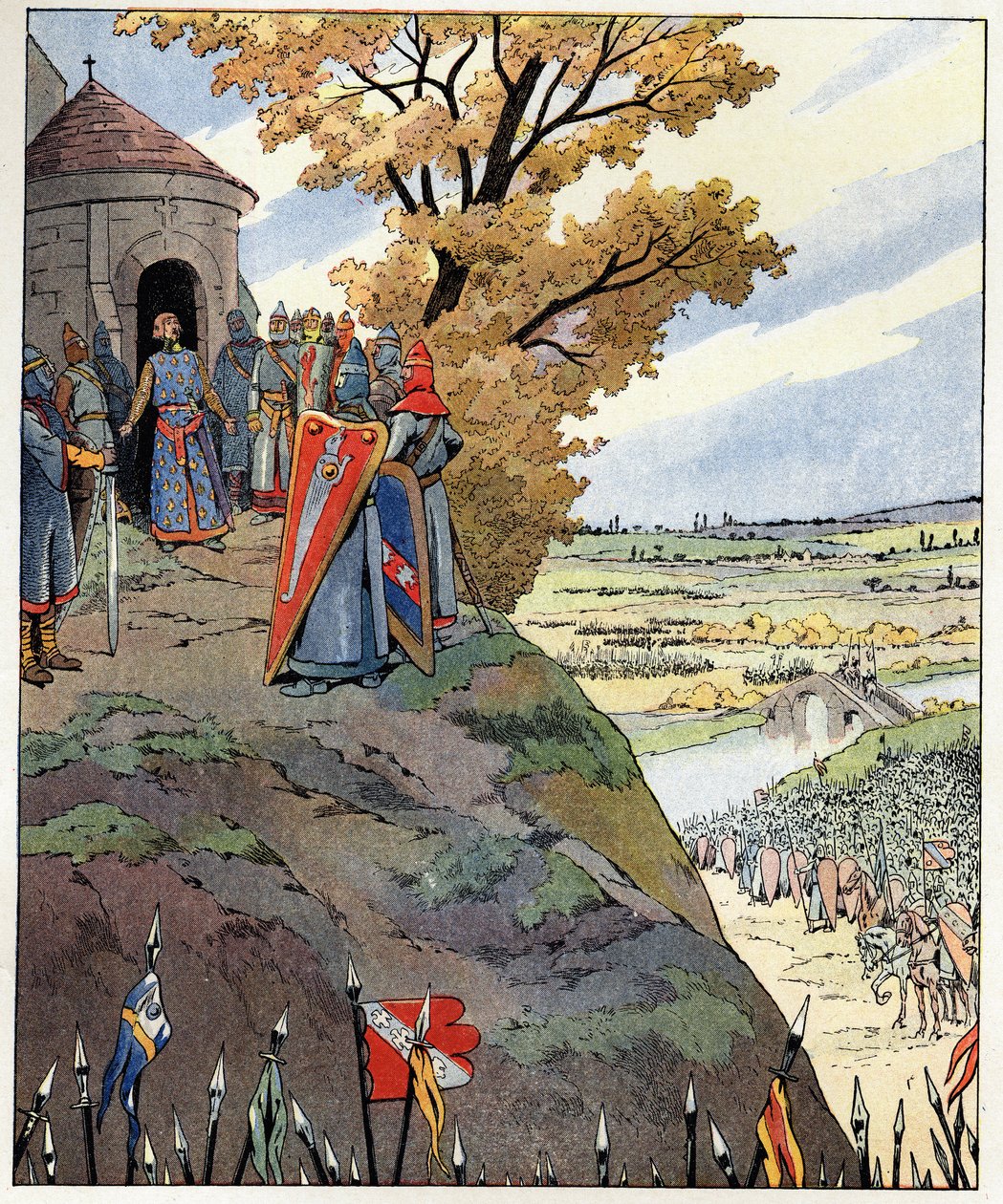 Ma couronne aux braves paroles du roi Philippe II dit Philippe Auguste (1165-1223) aux seigneurs avant la victoire de la bataille de Bouvines le 27 juillet - pseudonym for Onfray de Breville Jacques Job